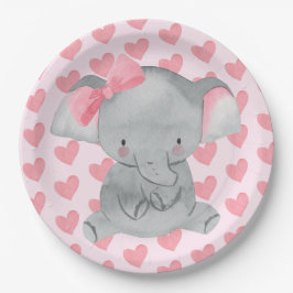 Cute Girly Elephant Pink Bow Birthday Party  Papieren Bordje