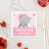 Cute Girly Elephant Pink Bow Birthday Party Servet (Insitu)