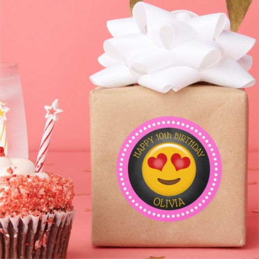 Cute Girly Emoji Birthday Party Ronde Sticker (Feest)