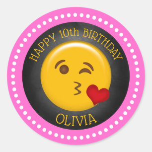 Cute Girly Emoji Birthday Party Ronde Sticker