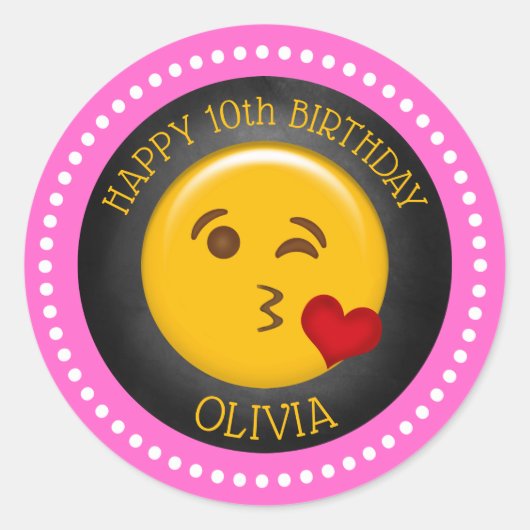 Cute Girly Emoji Birthday Party Ronde Sticker (Voorkant)