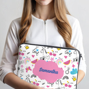 Cute Girly First Name Trendy Illustration Pattern Laptop Sleeve