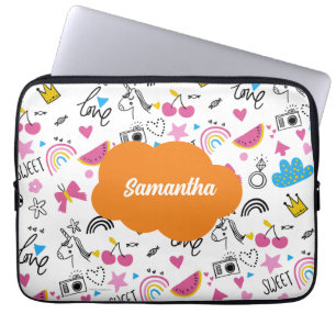 Cute Girly First Name Trendy Illustration Pattern Laptop Sleeve