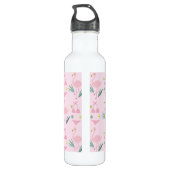 Cute Girly Flamingo en Bikini Pink Monogram Waterfles (Achterkant)
