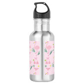 Cute Girly Flamingo en Bikini Pink Monogram Waterfles (Achterkant)