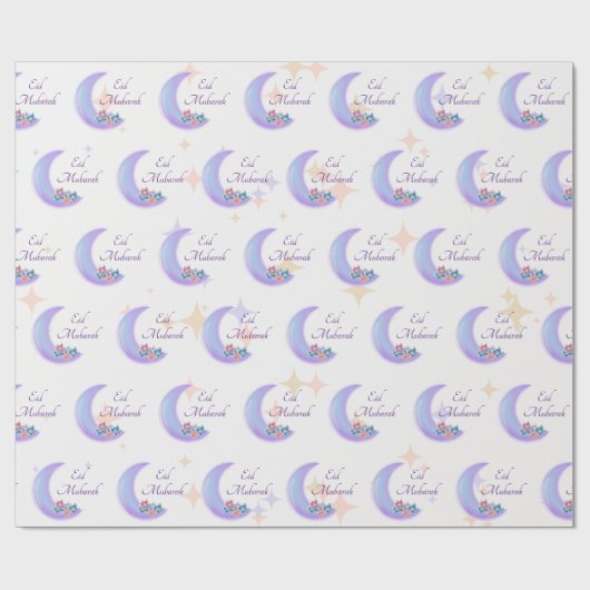 Cute Girly Floral Crescent Islamic Eid Mubarak Cadeaupapier (Vlak)