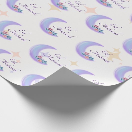 Cute Girly Floral Crescent Islamic Eid Mubarak Cadeaupapier (Hoek)