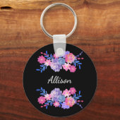 Cute Girly Floral Custom Monogram Key chain Sleutelhanger (Voorkant)