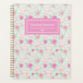 Cute Girly Floral Tea Cups Pattern Personalized Planner (Voorkant)