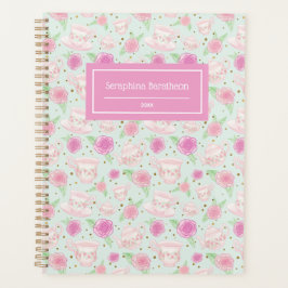 Cute Girly Floral Tea Cups Pattern Personalized Planner