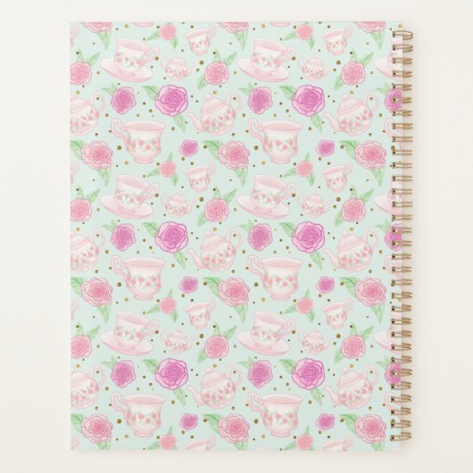 Cute Girly Floral Tea Cups Pattern Personalized Planner (Achterkant)