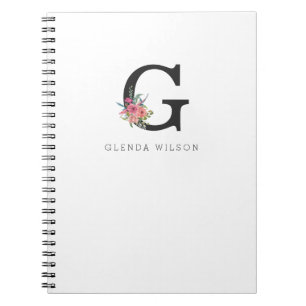 Cute Girly Floral Waterverf Boho Pink Monogram Notitieboek