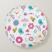 Cute Girly Flowers and Birds Pattern Personalized Rond Kussen (Achterkant)
