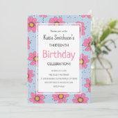 Cute Girly Flowers Pastel Pink & Blue Birthday Inv Kaart (Staand voorkant)