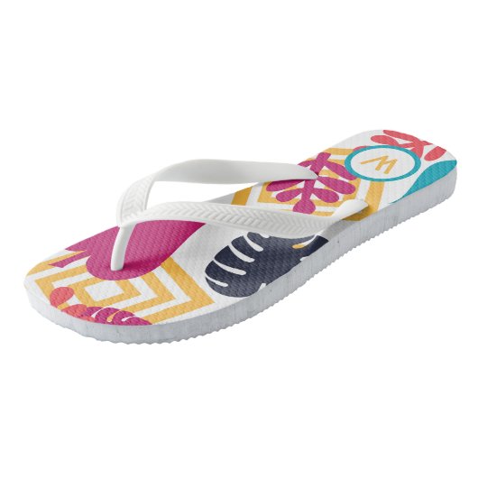 Cute Girly Fun Monogram Tropical Teenslippers (Schuin)