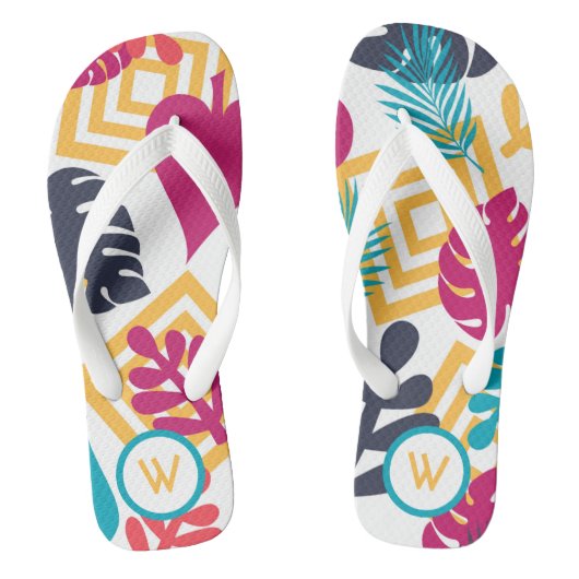 Cute Girly Fun Monogram Tropical Teenslippers (Voetbed)