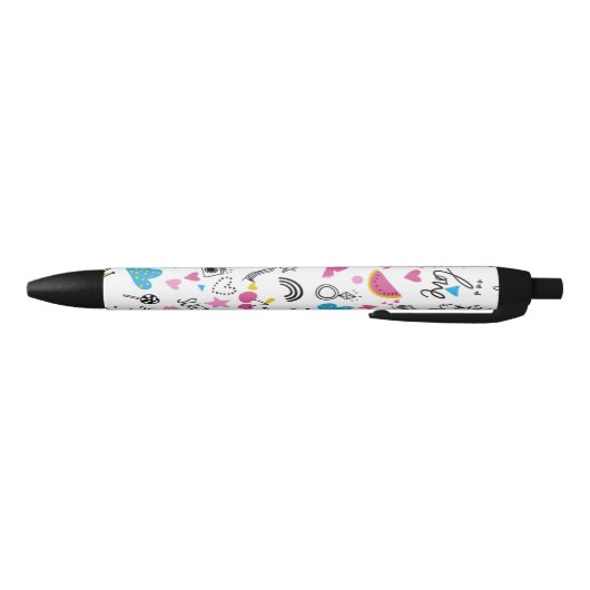 Cute Girly Fun Unicorn Rainbow Stars Butterflies Zwarte Inkt Pen (Bodem)