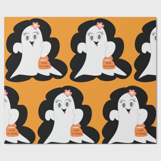 Cute Girly Ghost Halloween Trick or Treat Cadeaupapier (Vlak)