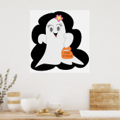 Cute Girly Ghost Halloween Trick or Treat Poster (Keuken)