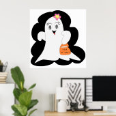 Cute Girly Ghost Halloween Trick or Treat Poster (Thuiskantoor)