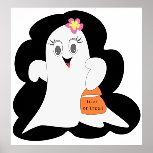 Cute Girly Ghost Halloween Trick or Treat Poster (Voorkant)