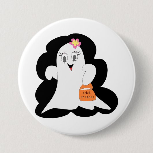 Cute Girly Ghost Halloween Trick or Treat Ronde Button 7,6 Cm (Voorkant)