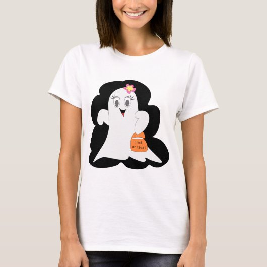 Cute Girly Ghost Halloween Trick or Treat T-shirt (Voorkant)