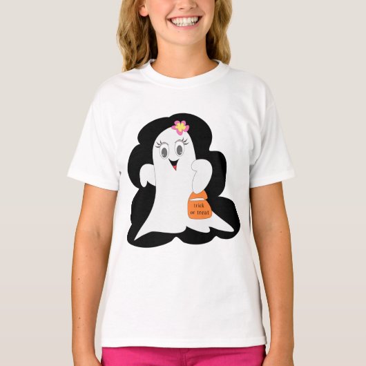 Cute Girly Ghost Halloween Trick or Treat T-shirt (Voorkant)