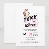 Cute Girly Ghost Trick or Treat Halloween Cat Pink Kaart (Voorkant / Achterkant)