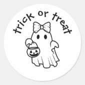 Cute Girly Ghost Trick or Treat Halloween Ronde Sticker (Voorkant)