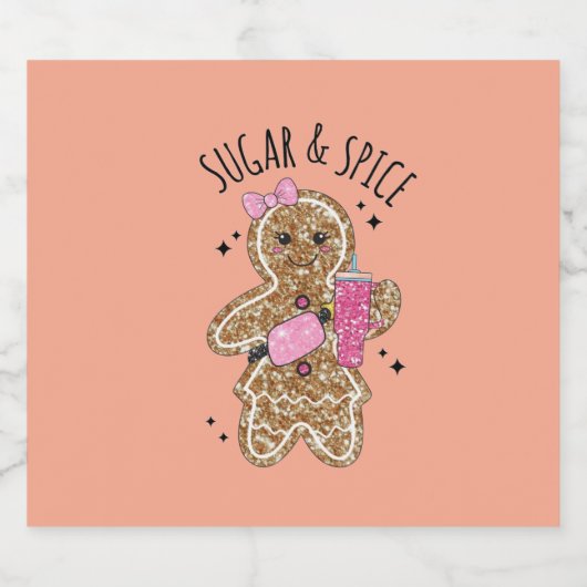 Cute girly gingerbread plates sparkling wijnetiket (Enkel label)