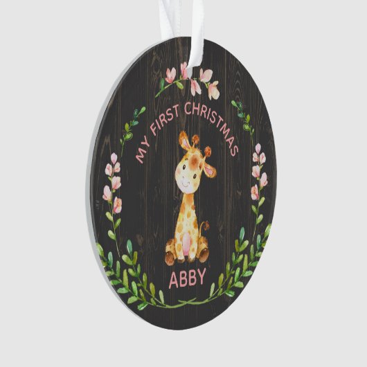 Cute Girly Giraffe Baby's Eerste Kerstmis Ornament (voorkant)