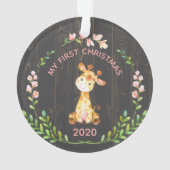 Cute Girly Giraffe Baby's Eerste Kerstmis Ornament (achterkant)