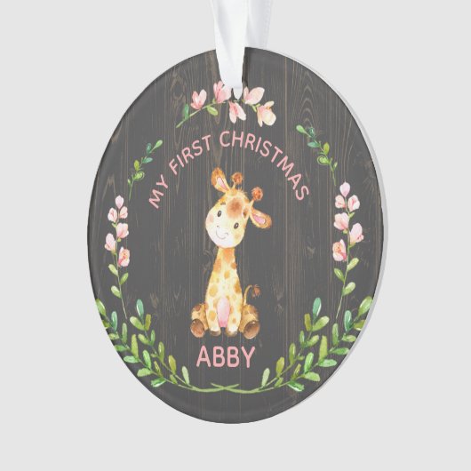 Cute Girly Giraffe Baby's Eerste Kerstmis Ornament (voorkant)