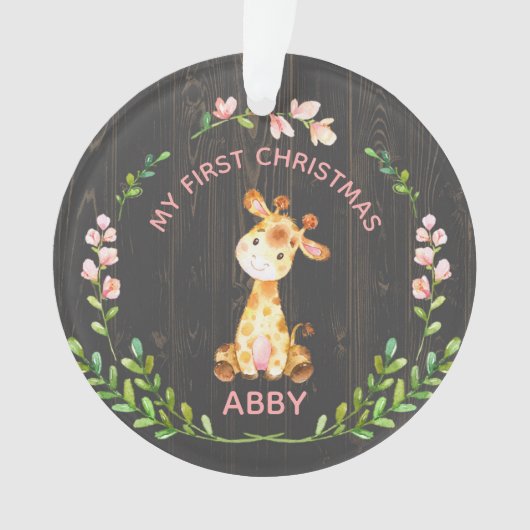 Cute Girly Giraffe Baby's Eerste Kerstmis Ornament (voorkant)