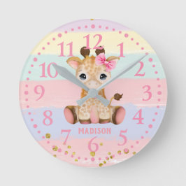 Cute Girly Giraffe Rainbow  Ronde Klok