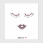 Cute Girly Glitter Faux Lashes, Lips Sticker (Vel)