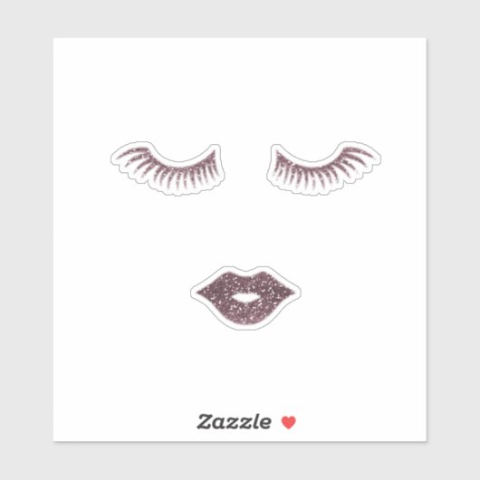 Cute Girly Glitter Faux Lashes, Lips Sticker (Vel)
