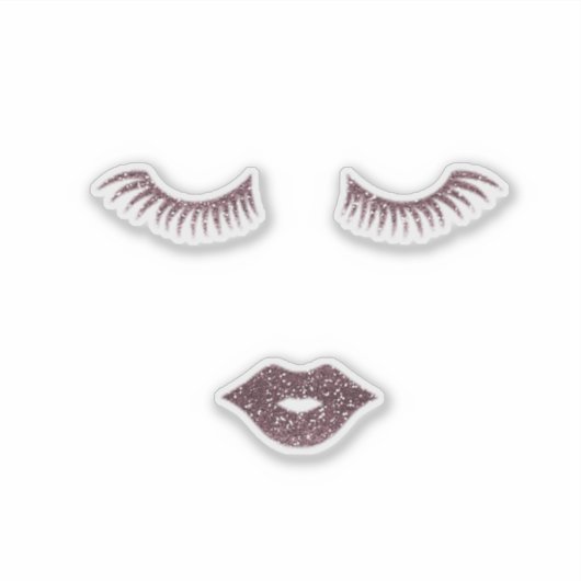 Cute Girly Glitter Faux Lashes, Lips Sticker (Voorkant)