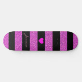 Cute Girly Glitter Pink Black Stripes Aangepaste n Persoonlijk Skateboard (Horizontaal)