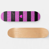 Cute Girly Glitter Pink Black Stripes Aangepaste n Persoonlijk Skateboard (Horizontaal)