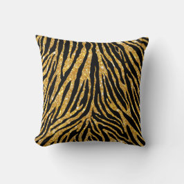 Cute Girly Gold Faux Glitter Zebra Black Patroon Kussen