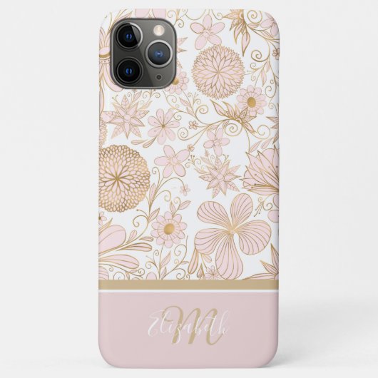 Cute Girly Gold Floral Doodles Blush Pink Design Case-Mate iPhone Case (Achterkant)