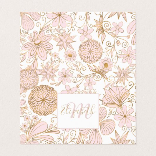 Cute Girly Gold Floral Doodles Blush Pink Design Visitekaartje (Buitenkant ongevouwen)