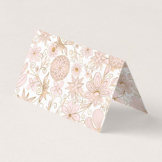 Cute Girly Gold Floral Doodles Blush Pink Design Visitekaartje (Achterkant)