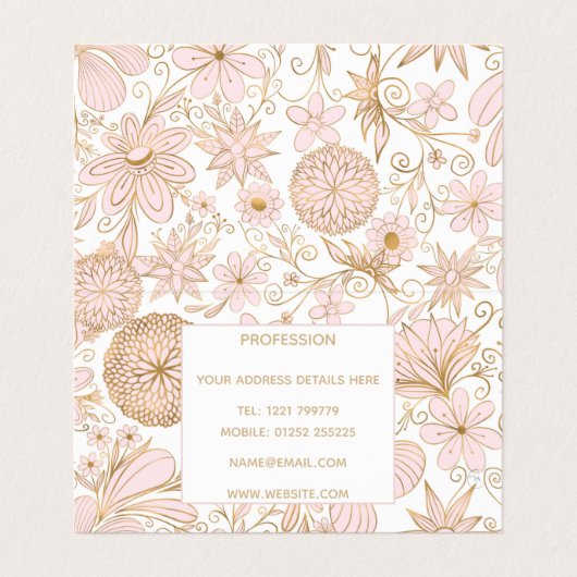 Cute Girly Gold Floral Doodles Blush Pink Design Visitekaartje (Binnenkant ongevouwen)