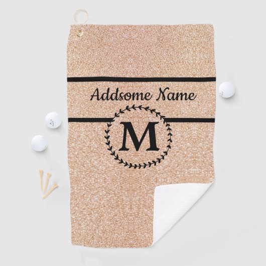 Cute Girly Gold glitter Black monogram chic Golfhanddoek (Insitu)