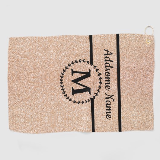 Cute Girly Gold glitter Black monogram chic Golfhanddoek (Horizontaal)