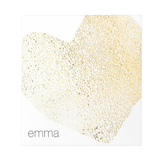 Cute Girly Gold Heart, gepersonaliseerde naam Notitieblok (Voorkant)