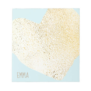 Cute Girly Gold Heart, gepersonaliseerde naam Notitieblok
